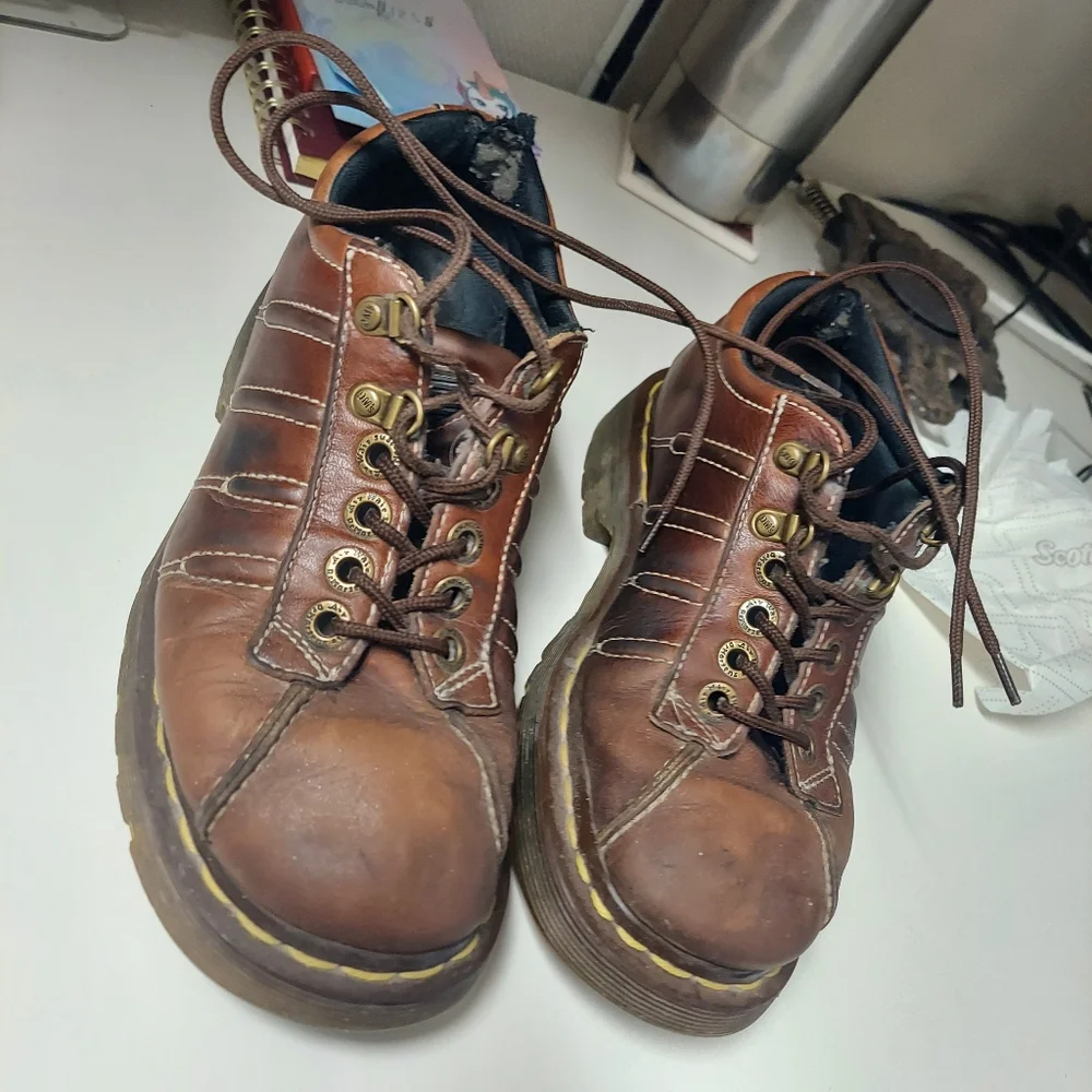 Vintage Dr. Martens Chunky 9764 Oxford Brown Leather Shoes Men's Size 6 Doc - Picture 10 of 14